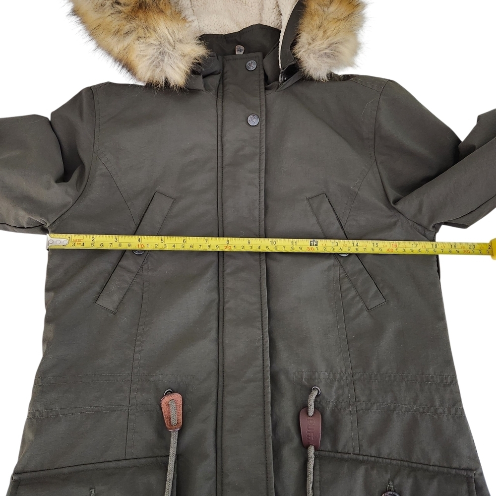 PUFFA Olive Green Faux-Fur Trim Parka Coat small - Picture 13 of 16